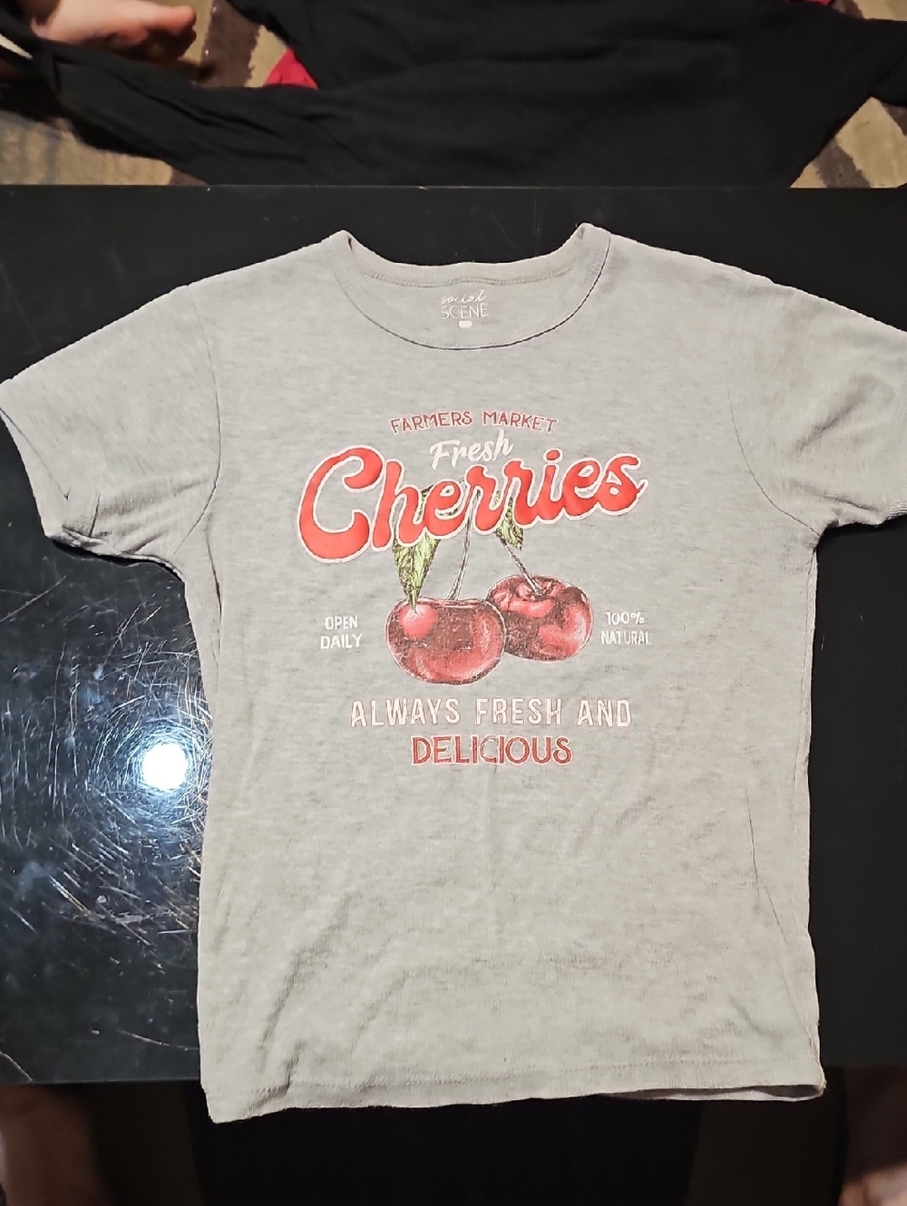 Womens XS Grey 'Fresh Cherries' Graphic Tee